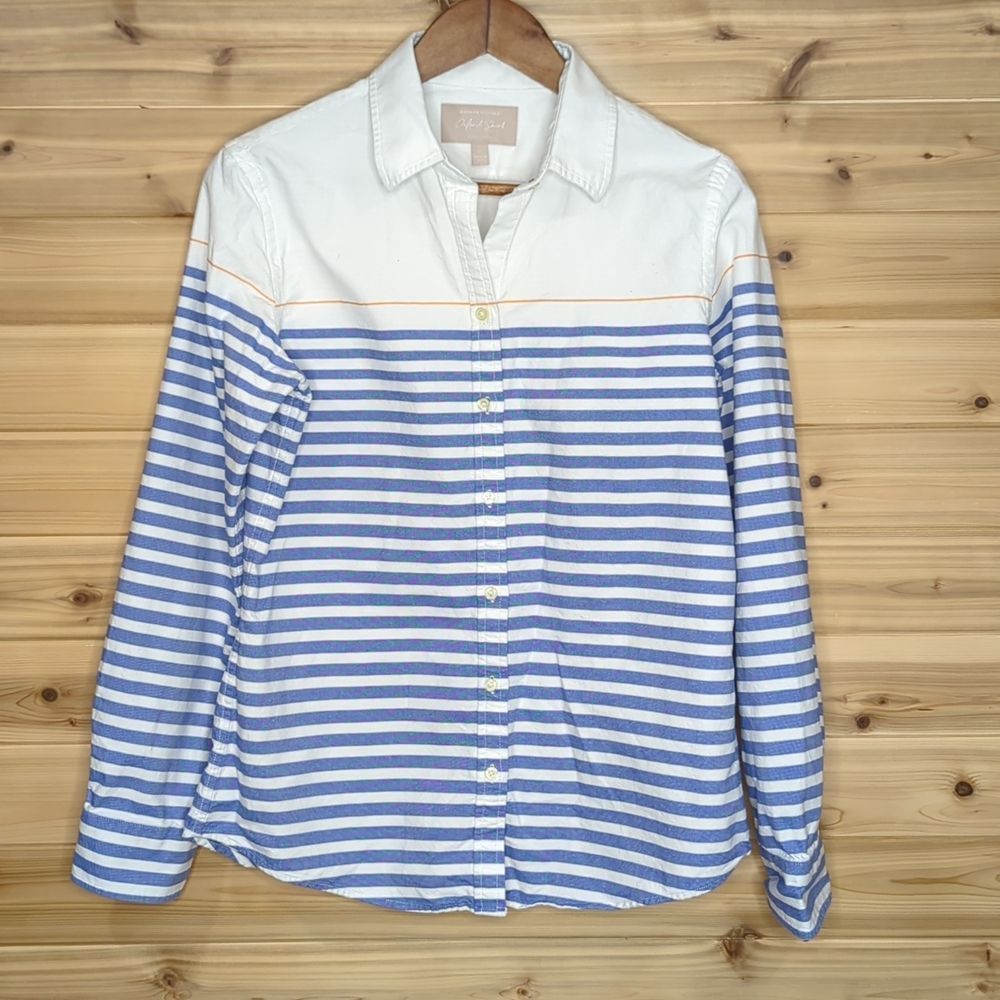 Banana Republic Oxford Shirt Button Front Blue Stripes Size Medium